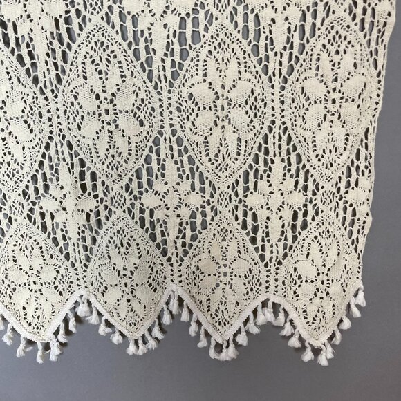 Vintage Crocheted Lace Curtain Tassels Boho Hippie Home Decor Rod Pocket White - Picture 4 of 13